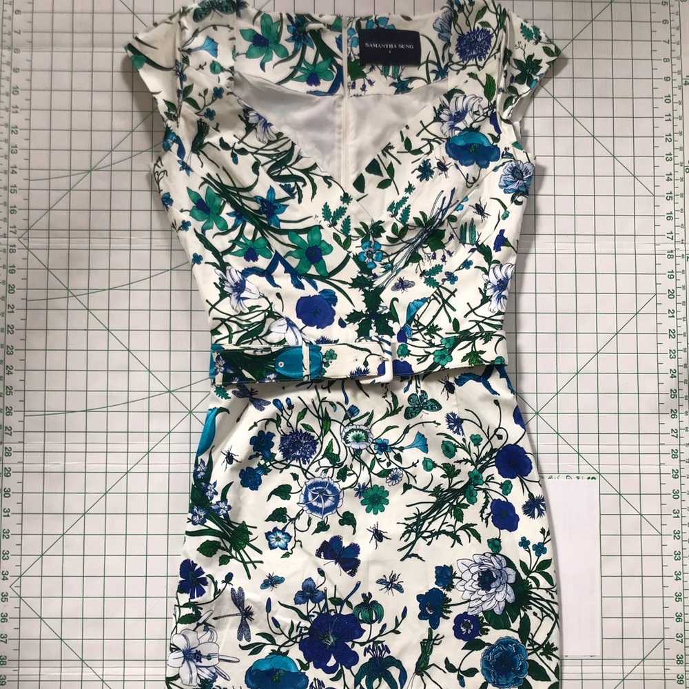 Samantha Sung Dress w/ Belt - 8 - Floral Insect